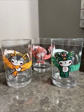McDonald's 2008 Beijing Olympics Mascot Glasses - Set of 3 - 16 Ounces